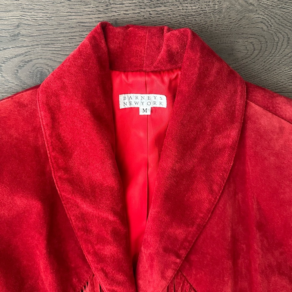 Vintage Barneys New York Red Suede Fringe Western Jacket Size M - Picture 8 of 14